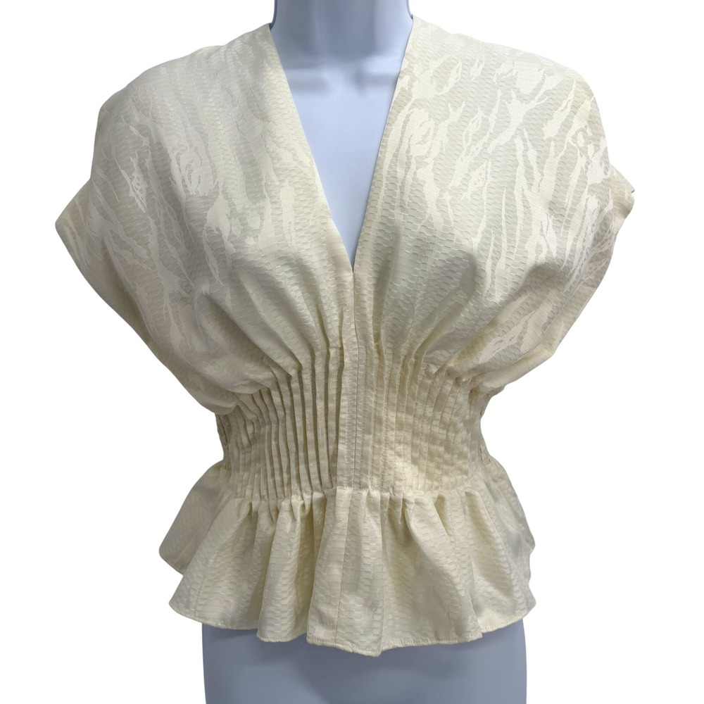 Parker The Halle V-Neck Cinch Waist Peplum Top Size 0 Cream Blouse Smocked